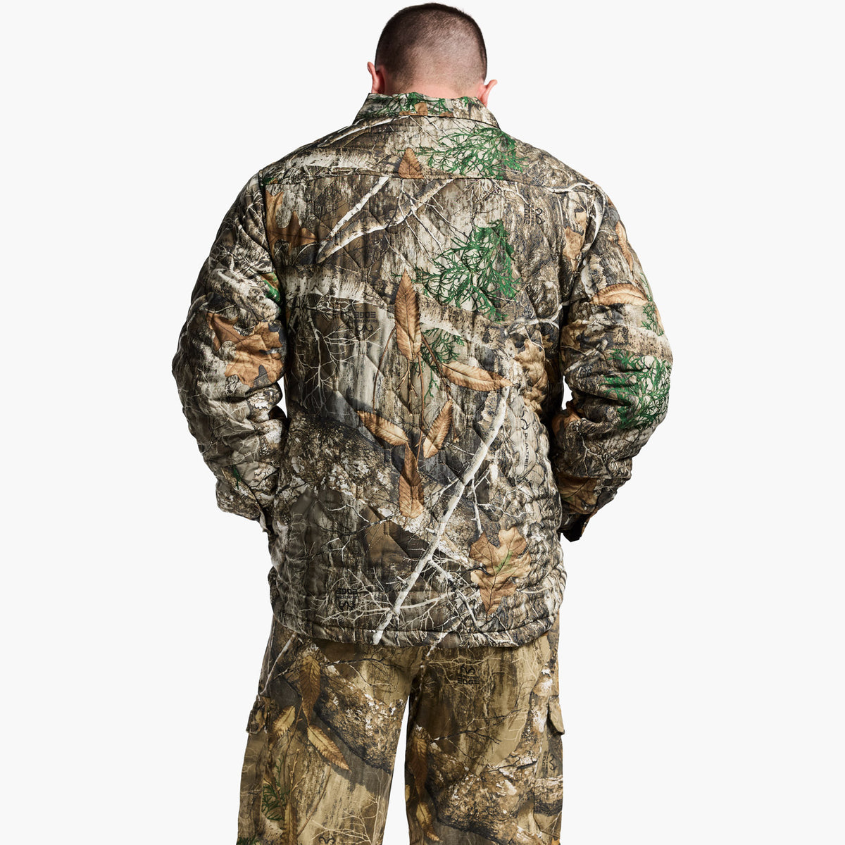 Camouflage hunting jacket on a white background