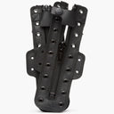 Black leather holster with multiple pouches on a white background